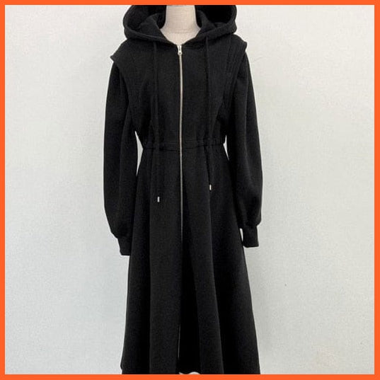 Women Hooded Sweatshirt Midi Dress Casual Elastic Waist Long Sleeve A-Line Dress | whatagift.com.au.