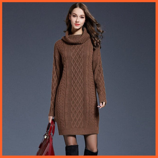 Women Fashion Turtleneck Thick Sweater Dresses Casual Sexy Knitted Cotton Dress | whatagift.com.au.