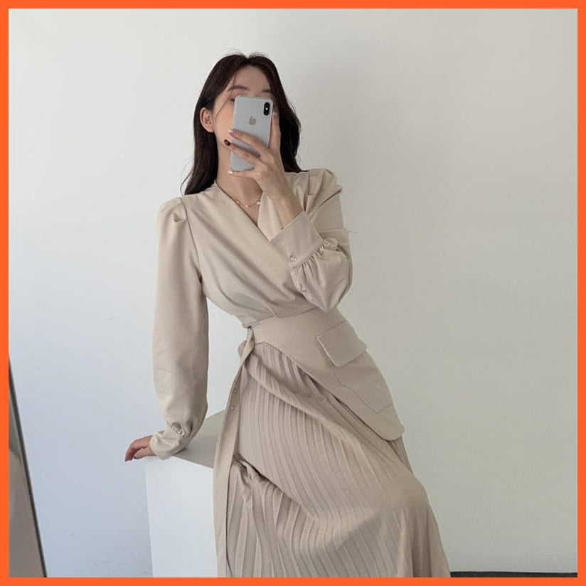 Casual V-Neck Slim Waist Belted Female Dress | whatagift.com.au.