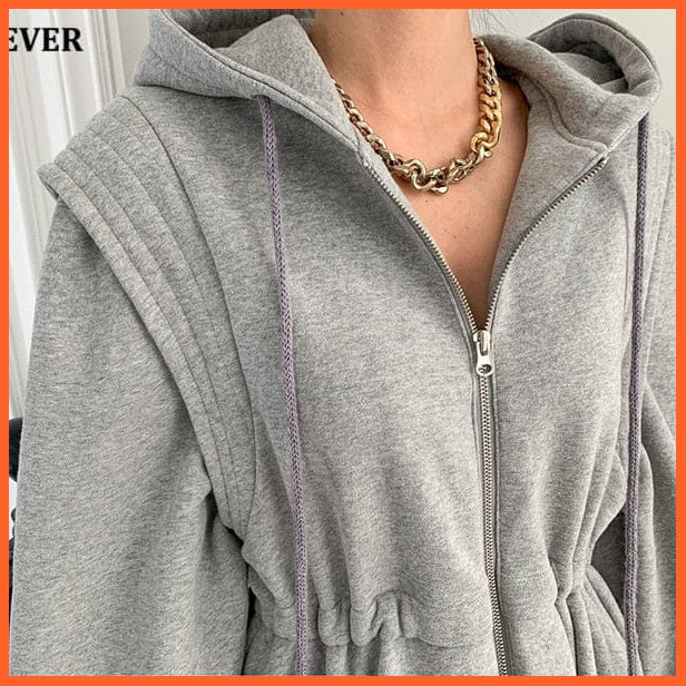 Women Hooded Sweatshirt Midi Dress Casual Elastic Waist Long Sleeve A-Line Dress | whatagift.com.au.
