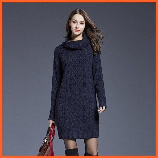 Women Fashion Turtleneck Thick Sweater Dresses Casual Sexy Knitted Cotton Dress | whatagift.com.au.