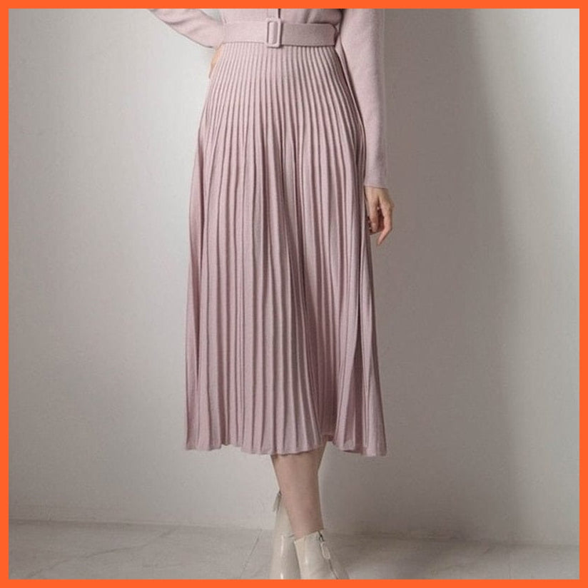 Elegant V-Neck Autumn Knitted Pleated Dress | whatagift.com.au.