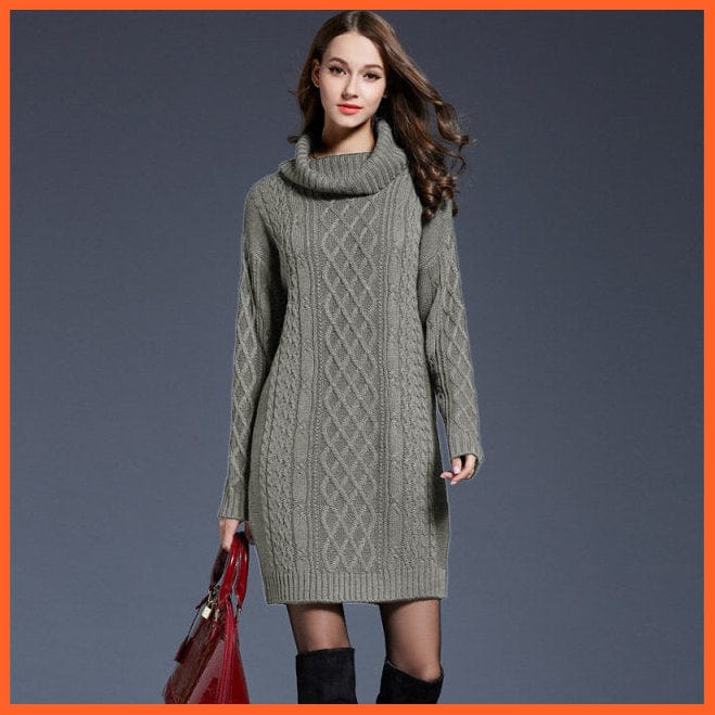 Women Fashion Turtleneck Thick Sweater Dresses Casual Sexy Knitted Cotton Dress | whatagift.com.au.