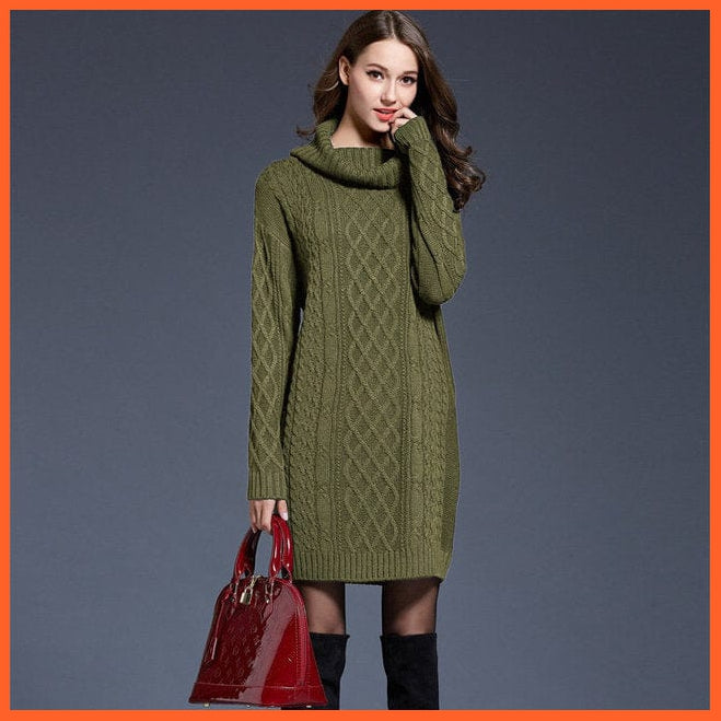 Women Fashion Turtleneck Thick Sweater Dresses Casual Sexy Knitted Cotton Dress | whatagift.com.au.