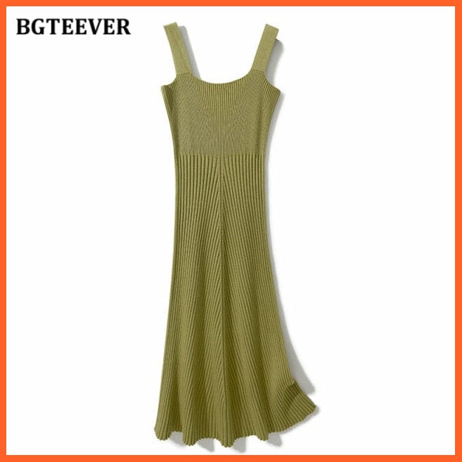 Women Midi Knitted Casual Elegant Sleeveless Slim Waist Sweater Dress | whatagift.com.au.
