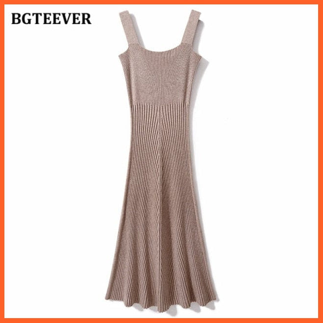 Women Midi Knitted Casual Elegant Sleeveless Slim Waist Sweater Dress | whatagift.com.au.