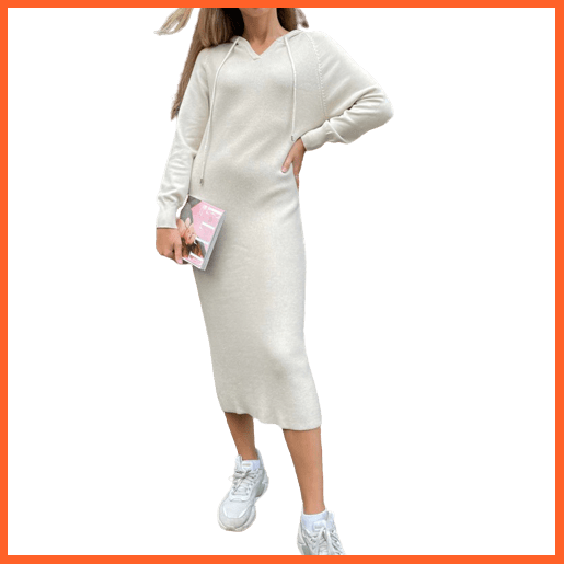 Long Sleeve Hooded Knitted Midi Dresses For Women | whatagift.com.au.