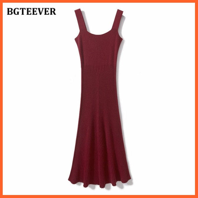 Women Midi Knitted Casual Elegant Sleeveless Slim Waist Sweater Dress | whatagift.com.au.