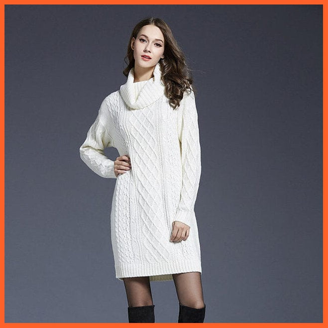 Women Fashion Turtleneck Thick Sweater Dresses Casual Sexy Knitted Cotton Dress | whatagift.com.au.