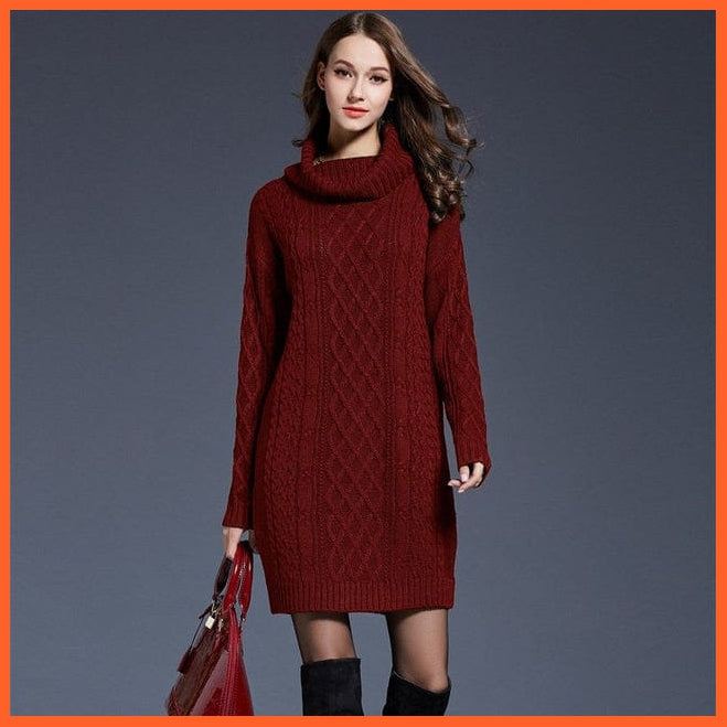 Women Fashion Turtleneck Thick Sweater Dresses Casual Sexy Knitted Cotton Dress | whatagift.com.au.