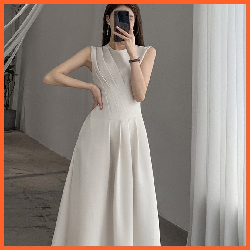 Women Elegant O-Neck Sleeveless Slim Waist A-Line Dress For Spring Summer | whatagift.com.au.