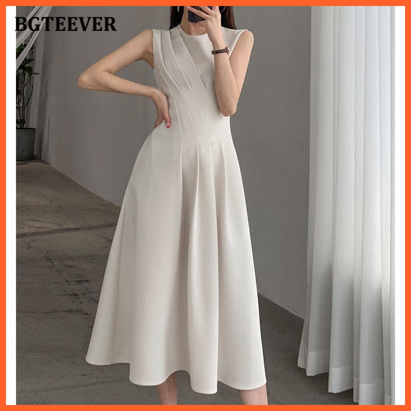 Women Elegant O-Neck Sleeveless Slim Waist A-Line Dress For Spring Summer | whatagift.com.au.