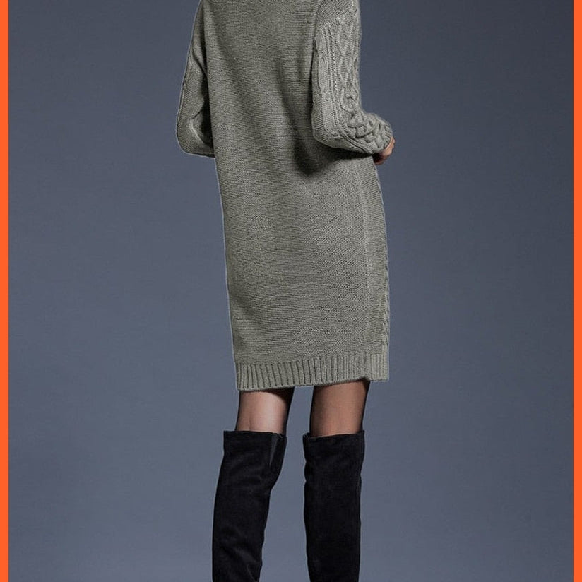 Women Fashion Turtleneck Thick Sweater Dresses Casual Sexy Knitted Cotton Dress | whatagift.com.au.