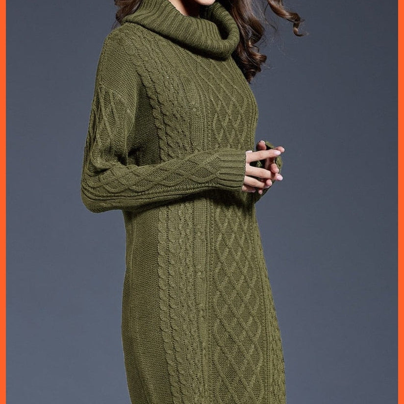 Women Fashion Turtleneck Thick Sweater Dresses Casual Sexy Knitted Cotton Dress | whatagift.com.au.