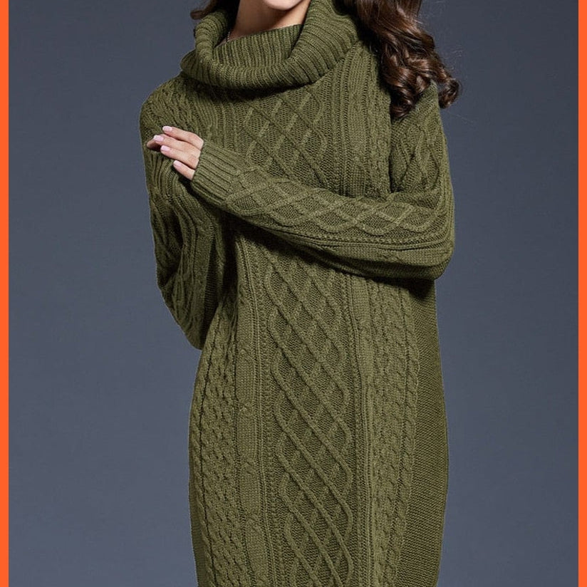 Women Fashion Turtleneck Thick Sweater Dresses Casual Sexy Knitted Cotton Dress | whatagift.com.au.
