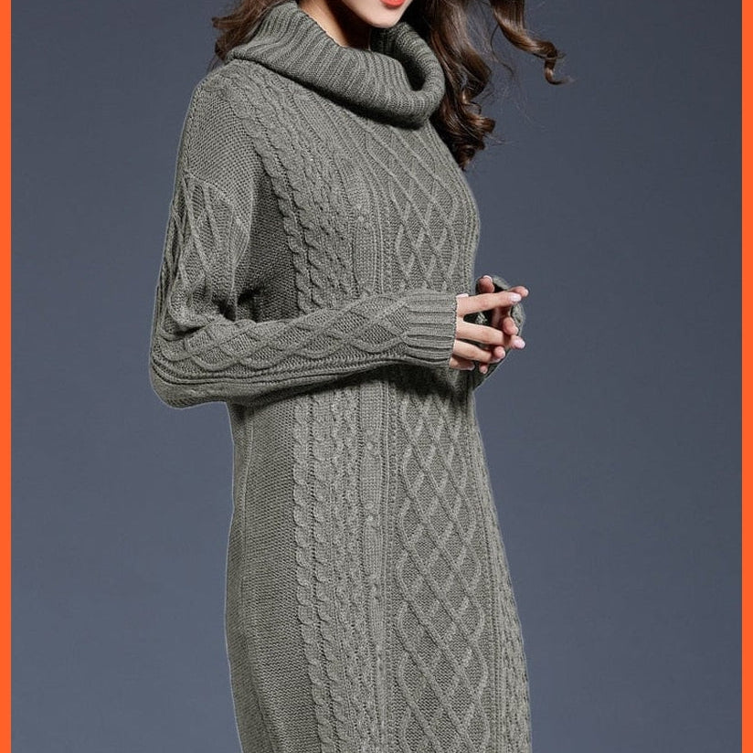 Women Fashion Turtleneck Thick Sweater Dresses Casual Sexy Knitted Cotton Dress | whatagift.com.au.