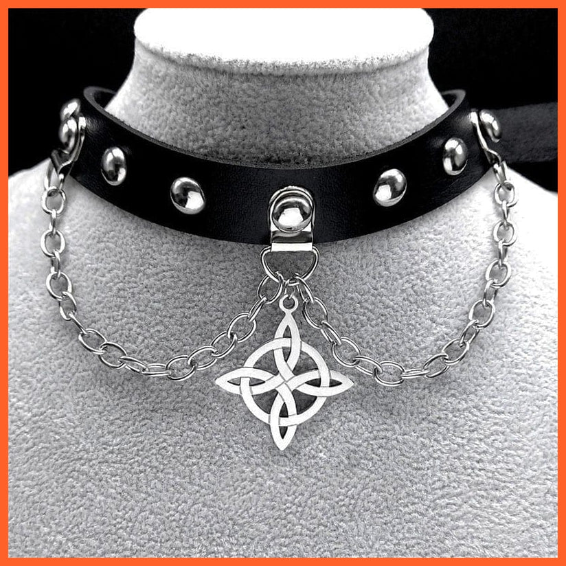 whatagift.uk E 39CM SR Harajuku Choker Goth Satan Inverted Peter's Cross Necklace Stainless Steel PU Leather Cosplay Anime Necklaces Jewelry Gift NXS03