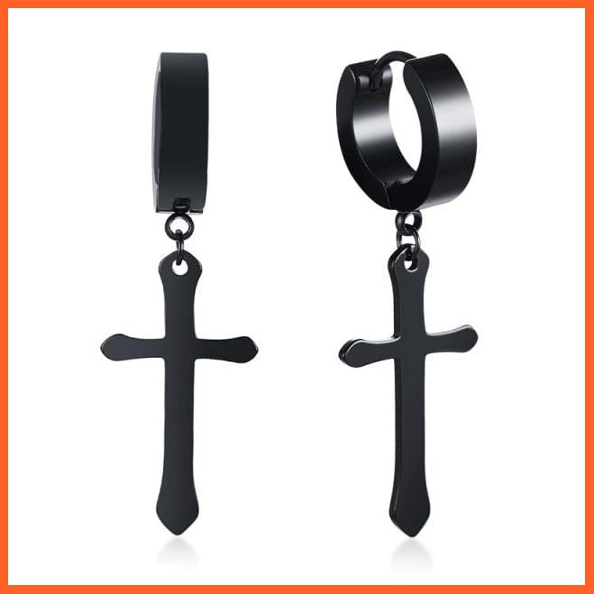 Unisex Cross Drop Earrings | Women Men Punk Small Circle With Cross Stainless Steel Drop Earrings | whatagift.com.au.