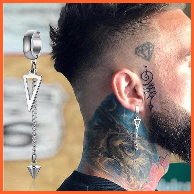 Irregular Triangle Long Chain Cuff Earring For Men | Unisex Jewellery Coolest Conch Hoop Clip Piercing Without Piercing | whatagift.com.au.