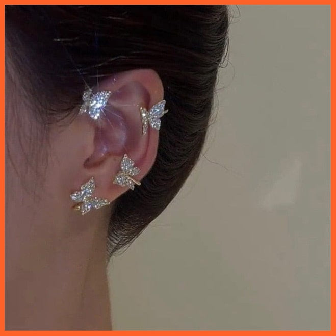 Gold Silver Color Metal Ear Clip For Women | Sweet Exquisite Sparkling Zircon Butterfly Ear Cuff Clip Earring French Style Jewellery Gifts | whatagift.com.au.