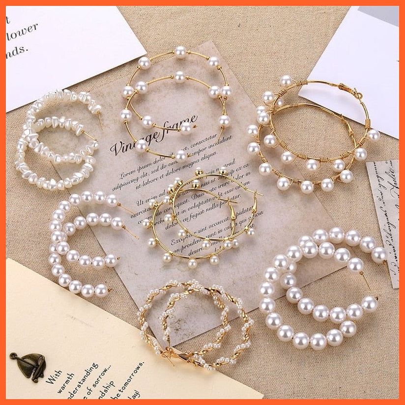 Big Simulated Pearl Earrings For Women |  Geometric Gold Round Heart Drop Dangle Earring Korean Statement Jewellery Gifts | whatagift.com.au.