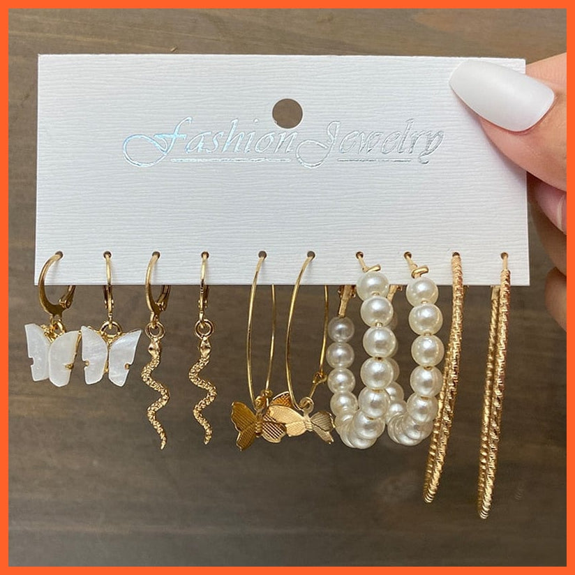 Bohemian Gold Snake Butterfly Drop Earrings Set For Women | Pearl Acrylic Dangle Earrings Trendy Set Of Earrings Jewellery Gifts | whatagift.com.au.