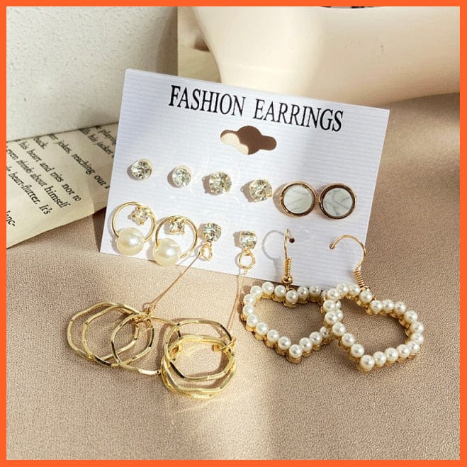 Trendy Exquisite Pearl Metal Earrings Set For Women | Geometric Circle Dangle Drop Earrings Acrylic Set Of Earrings Jewellery Gifts | whatagift.com.au.