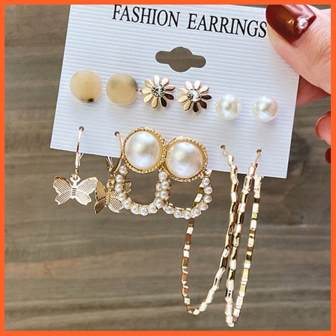 Trendy Big Pearl Drop Earrings Set For Women | Fashion Gold Geometric Circle Chain  Set Of Earrings Jewellery Gifts | whatagift.com.au.