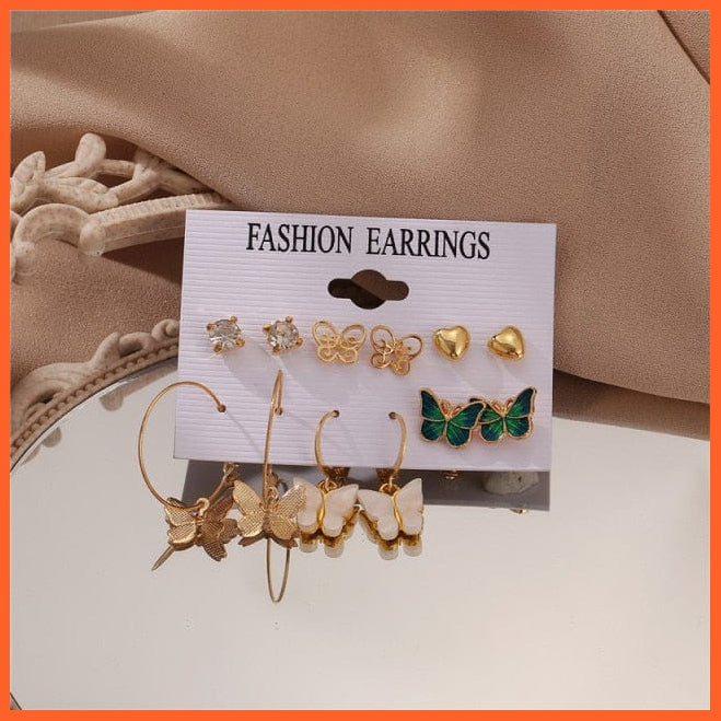 Bohemian Gold Snake Butterfly Drop Earrings Set For Women | Pearl Acrylic Dangle Earrings Trendy Set Of Earrings Jewellery Gifts | whatagift.com.au.