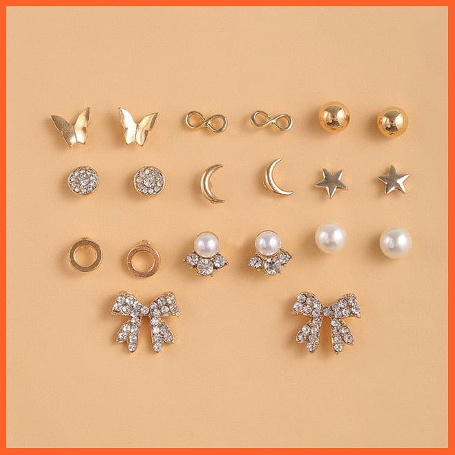 Vintage Cubic Zirconia Round Stud Earrings Set For Women | Silver Color Crystal Rhinestone Bow Earrings Jewellery Gifts | whatagift.com.au.