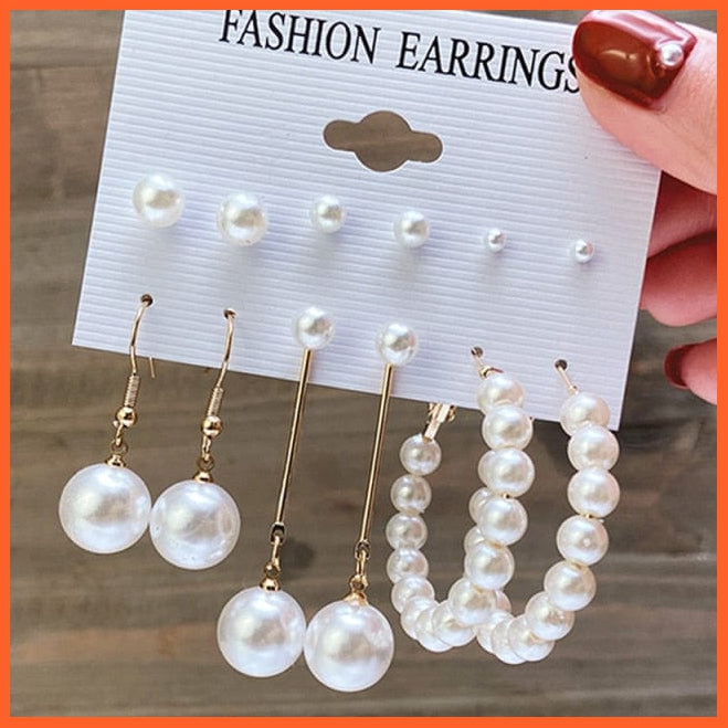 Trendy Big Pearl Drop Earrings Set For Women | Fashion Gold Geometric Circle Chain  Set Of Earrings Jewellery Gifts | whatagift.com.au.