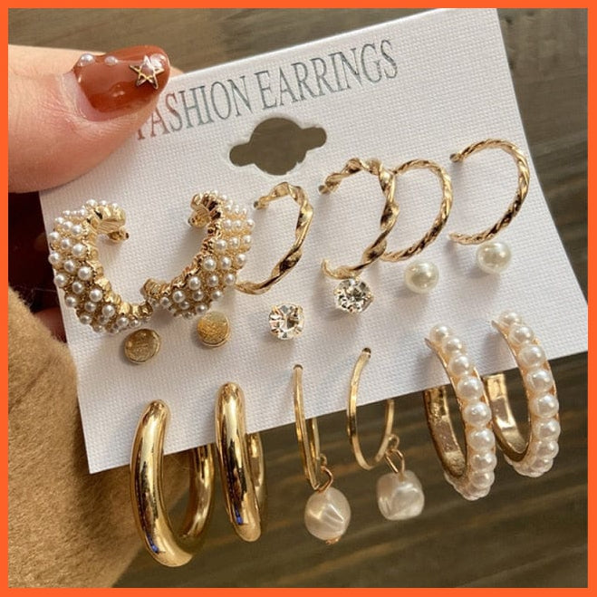 Trendy Big Pearl Drop Earrings Set For Women | Fashion Gold Geometric Circle Chain  Set Of Earrings Jewellery Gifts | whatagift.com.au.