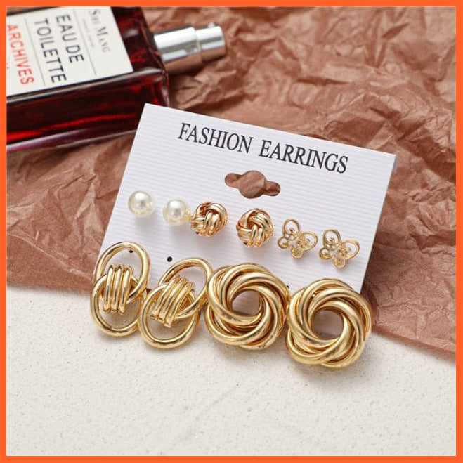 Trendy Exquisite Pearl Metal Earrings Set For Women | Geometric Circle Dangle Drop Earrings Acrylic Set Of Earrings Jewellery Gifts | whatagift.com.au.