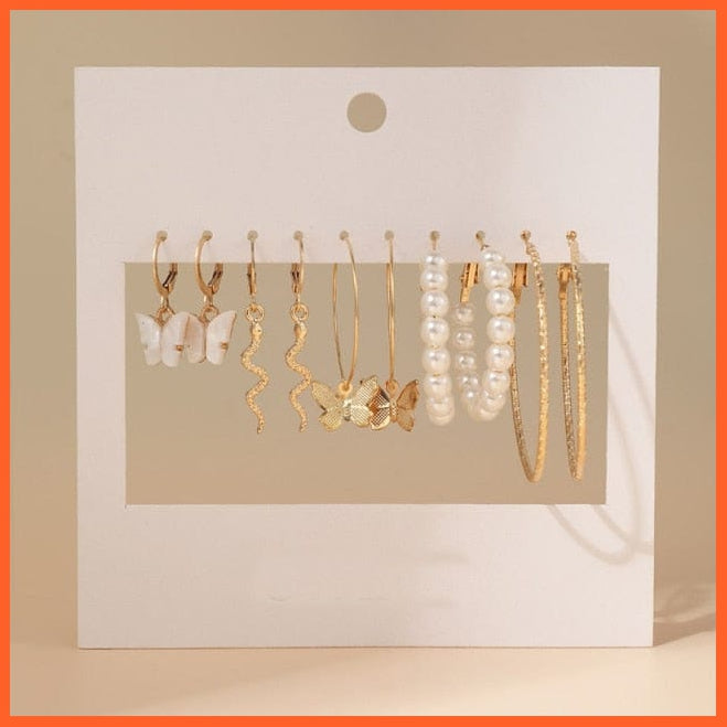 Trendy Exquisite Pearl Metal Earrings Set For Women | Geometric Circle Dangle Drop Earrings Acrylic Set Of Earrings Jewellery Gifts | whatagift.com.au.