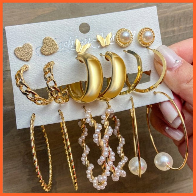 Trendy Big Pearl Drop Earrings Set For Women | Fashion Gold Geometric Circle Chain  Set Of Earrings Jewellery Gifts | whatagift.com.au.