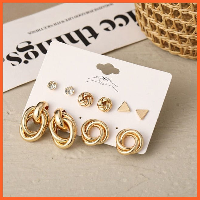 Trendy Exquisite Pearl Metal Earrings Set For Women | Geometric Circle Dangle Drop Earrings Acrylic Set Of Earrings Jewellery Gifts | whatagift.com.au.