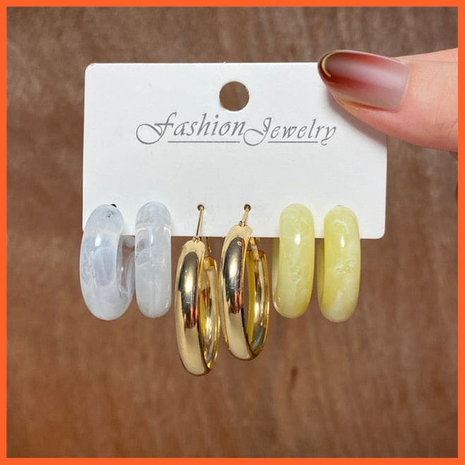 Trendy Gold Geometirc Square Round Pearl Hoop Earrings Set For Women | Resin Acrylic Butterfly Hoop Earrings Jewellry Gifts | whatagift.com.au.