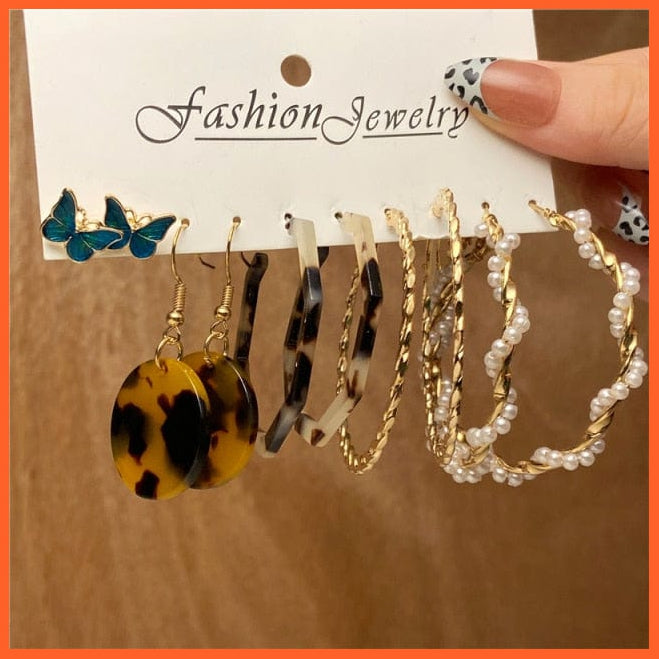 Punk Leopard Acrylic Resin Hoop Earrings Set For Women | Trendy Gold Butterfly Pearl Circle Earrings Gifts Jewellery | whatagift.com.au.