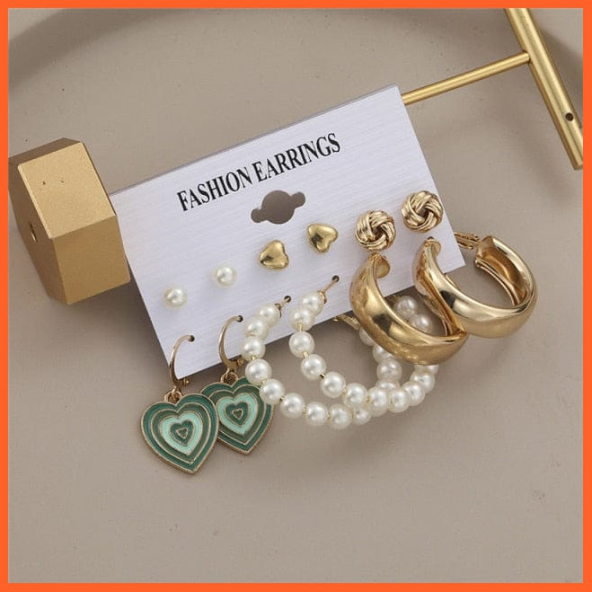 Fashion Gold Heart Butterfly Stud Earrings Set For Women | Trendy Acrylic Resin Pearl Stud Earrings Party Jewellery | whatagift.com.au.