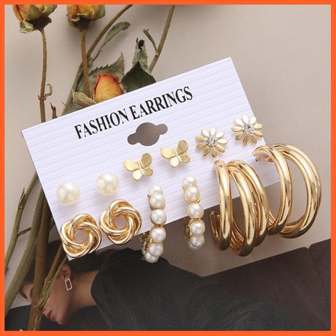 Fashion Gold Heart Butterfly Stud Earrings Set For Women | Trendy Acrylic Resin Pearl Stud Earrings Party Jewellery | whatagift.com.au.