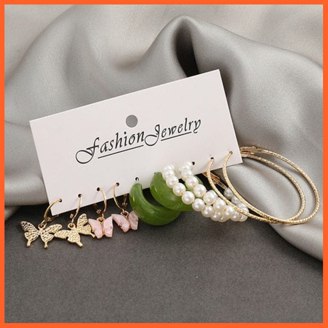 Fashion Gold Heart Butterfly Stud Earrings Set For Women | Trendy Acrylic Resin Pearl Stud Earrings Party Jewellery | whatagift.com.au.