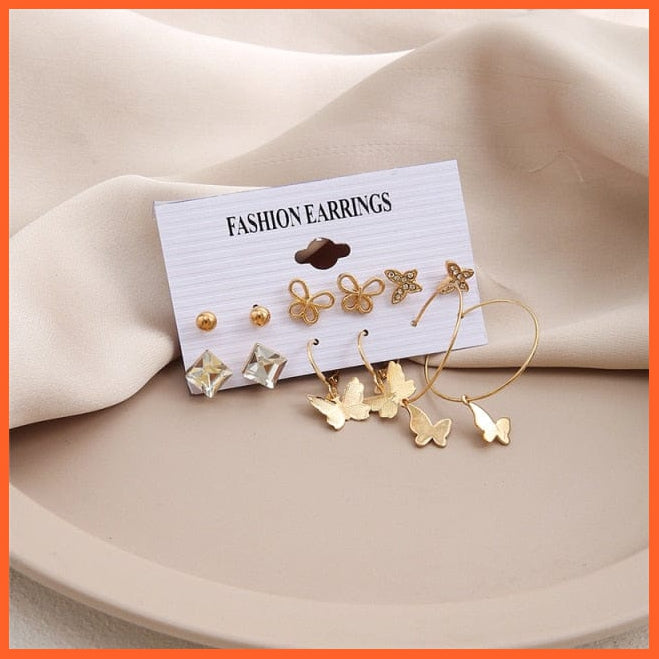 Fashion Gold Heart Butterfly Stud Earrings Set For Women | Trendy Acrylic Resin Pearl Stud Earrings Party Jewellery | whatagift.com.au.