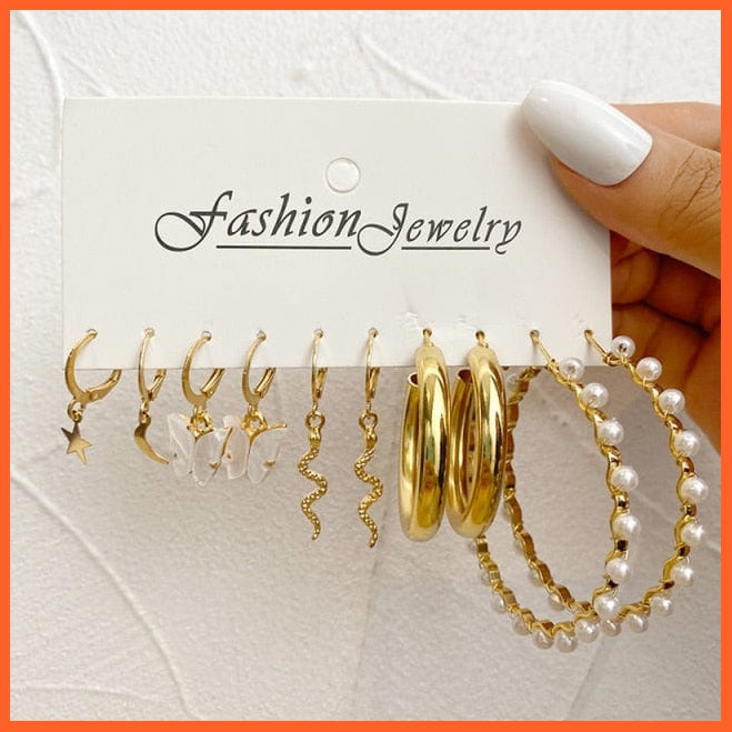 Fashion Gold Heart Butterfly Stud Earrings Set For Women | Trendy Acrylic Resin Pearl Stud Earrings Party Jewellery | whatagift.com.au.