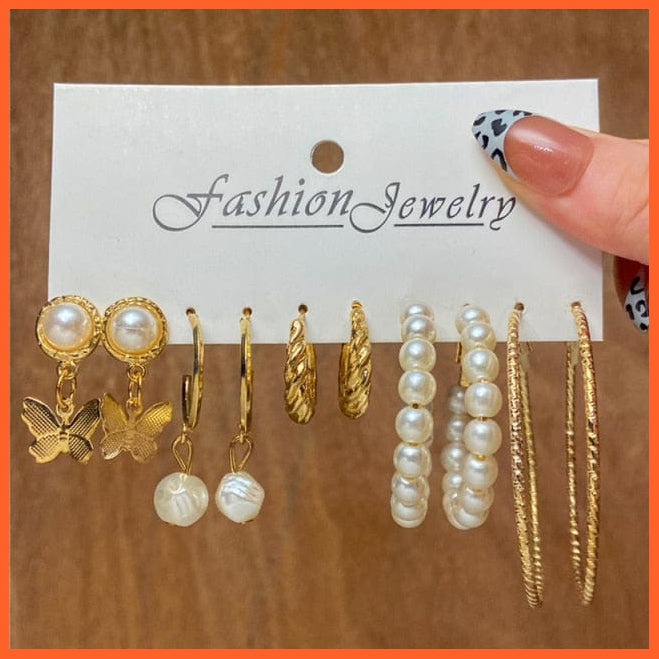 Trendy Big Pearl Drop Earrings Set For Women | Fashion Gold Geometric Circle Chain  Set Of Earrings Jewellery Gifts | whatagift.com.au.