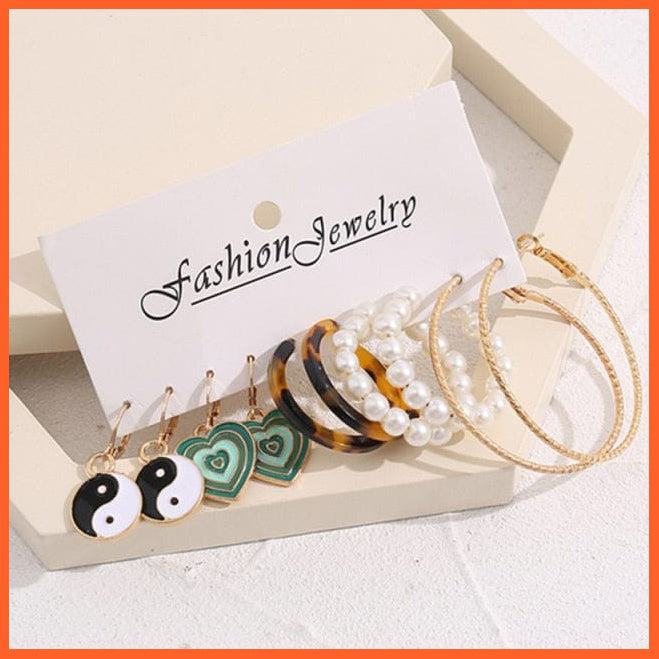 Fashion Gold Heart Butterfly Stud Earrings Set For Women | Trendy Acrylic Resin Pearl Stud Earrings Party Jewellery | whatagift.com.au.
