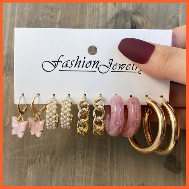 Fashion Gold Heart Butterfly Stud Earrings Set For Women | Trendy Acrylic Resin Pearl Stud Earrings Party Jewellery | whatagift.com.au.