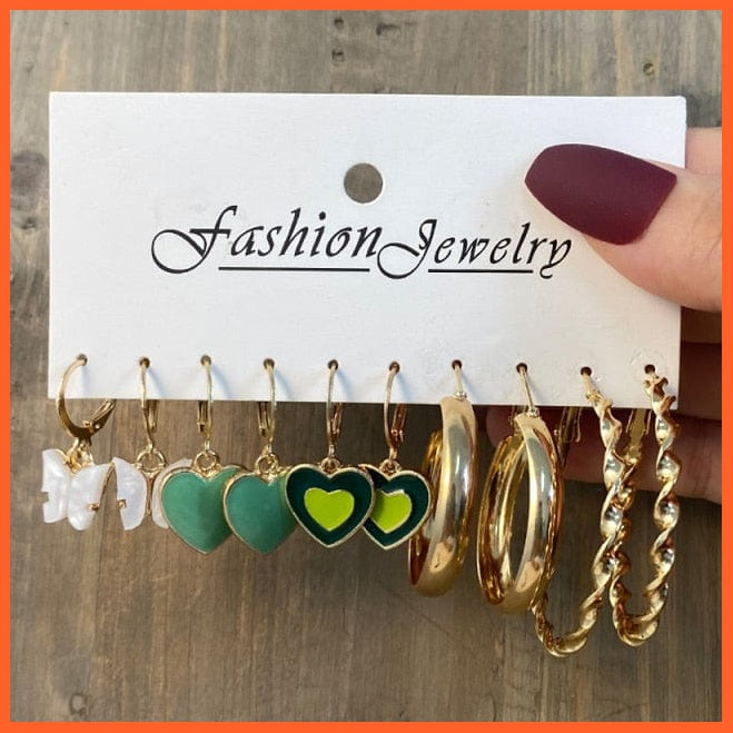 Fashion Gold Heart Butterfly Stud Earrings Set For Women | Trendy Acrylic Resin Pearl Stud Earrings Party Jewellery | whatagift.com.au.