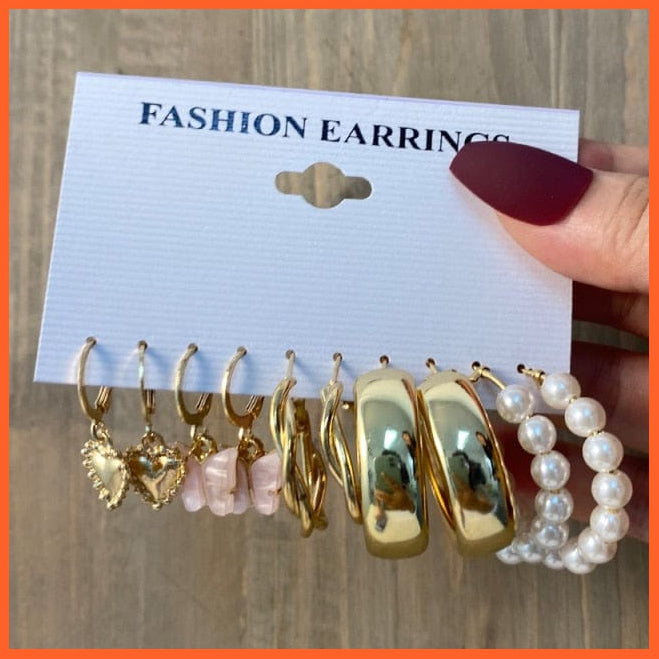 Fashion Gold Heart Butterfly Stud Earrings Set For Women | Trendy Acrylic Resin Pearl Stud Earrings Party Jewellery | whatagift.com.au.