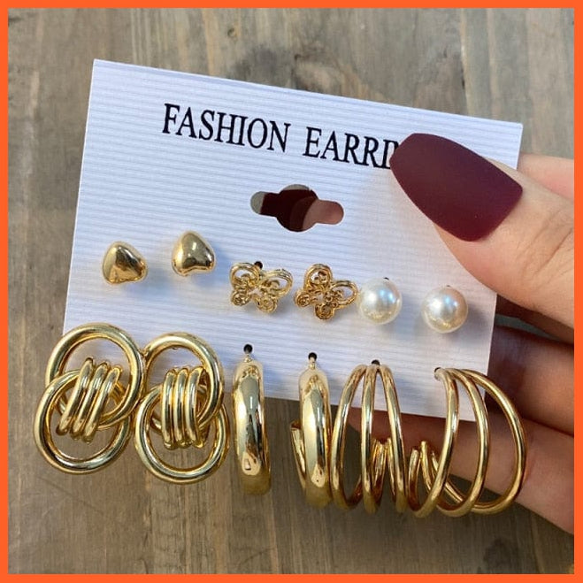 Fashion Gold Heart Butterfly Stud Earrings Set For Women | Trendy Acrylic Resin Pearl Stud Earrings Party Jewellery | whatagift.com.au.