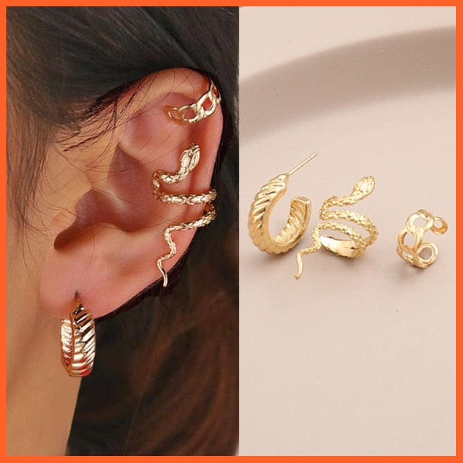 Punk Gold Animal Snake Clip Earrings Ear Clip Without Piercing For Women | Fake Piercing Ear Cuffs Trendy Jewellery Gifts | whatagift.com.au.